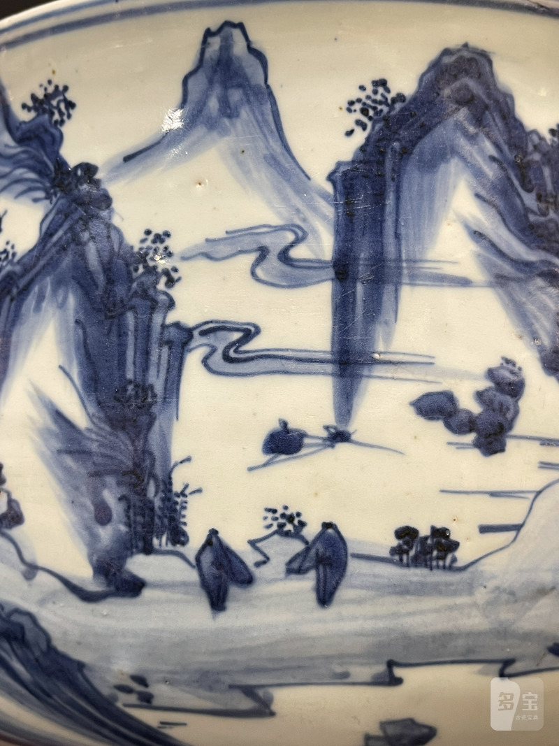 明天启 青花山水人物图铺首大炉 - 图10
